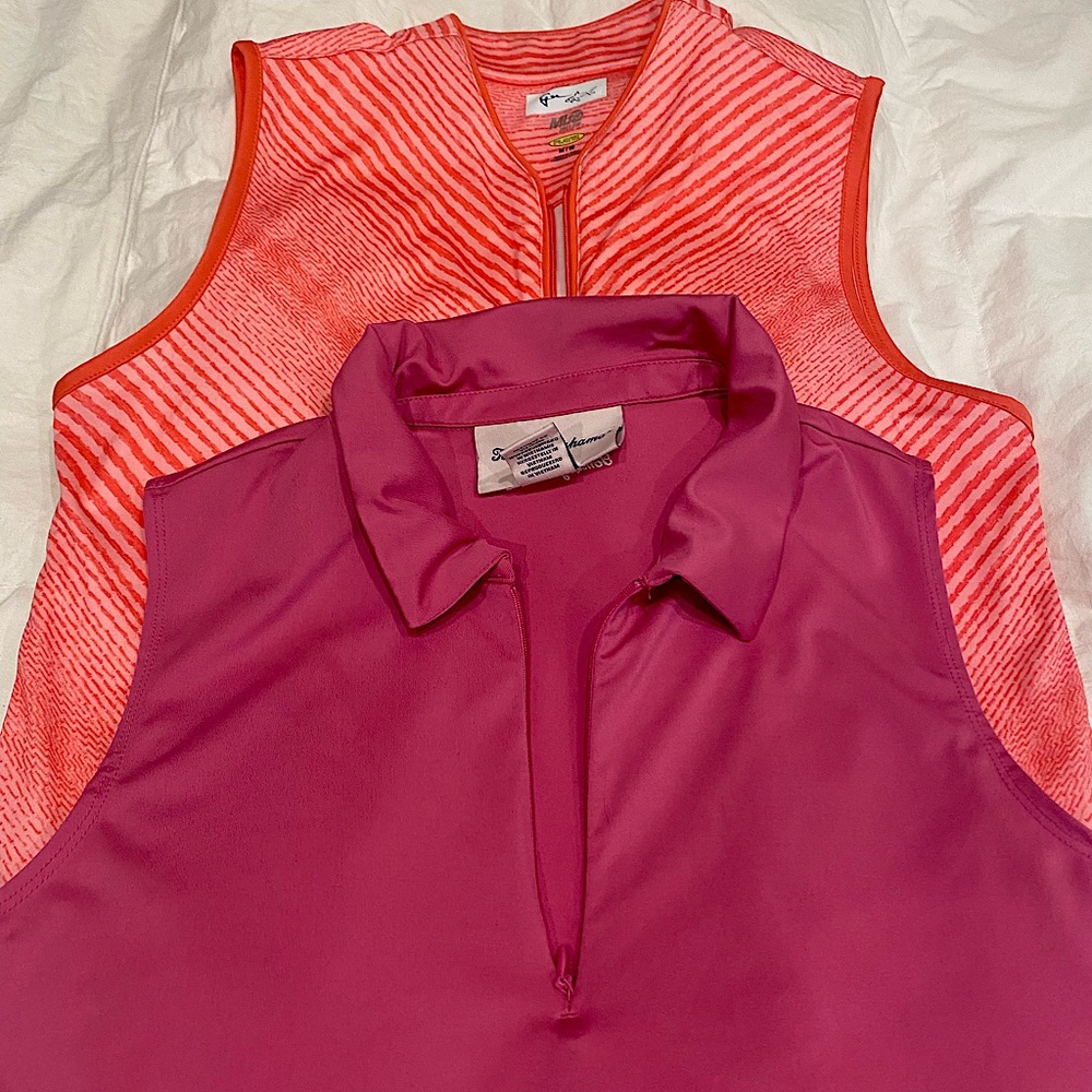 2 women’s medium golf shirts.  One is Tommy Bahama.  One is Greg Norman